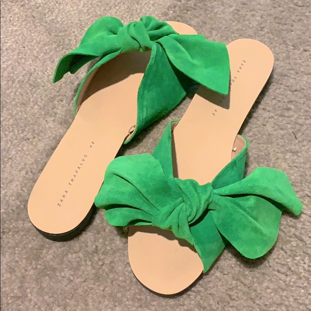 Zara suede bow slide sandals